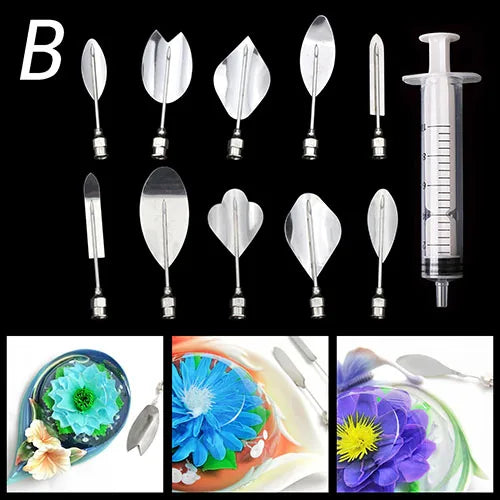 14 style 3D Gelatin Cake Mold Jelly Art Pudding Flowers Stainless Steel Nozzle Syringe Needle Kit Cake Decorating Tools