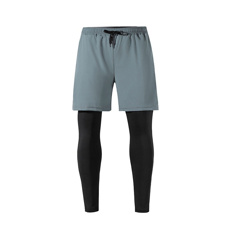 Men’s Quick‑Dry Fitness Pants – Stretch Tight Fake Two‑Piece Sports Trousers