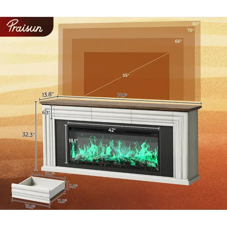 70" Farmhouse TV Stand with 42" Electric Fireplace