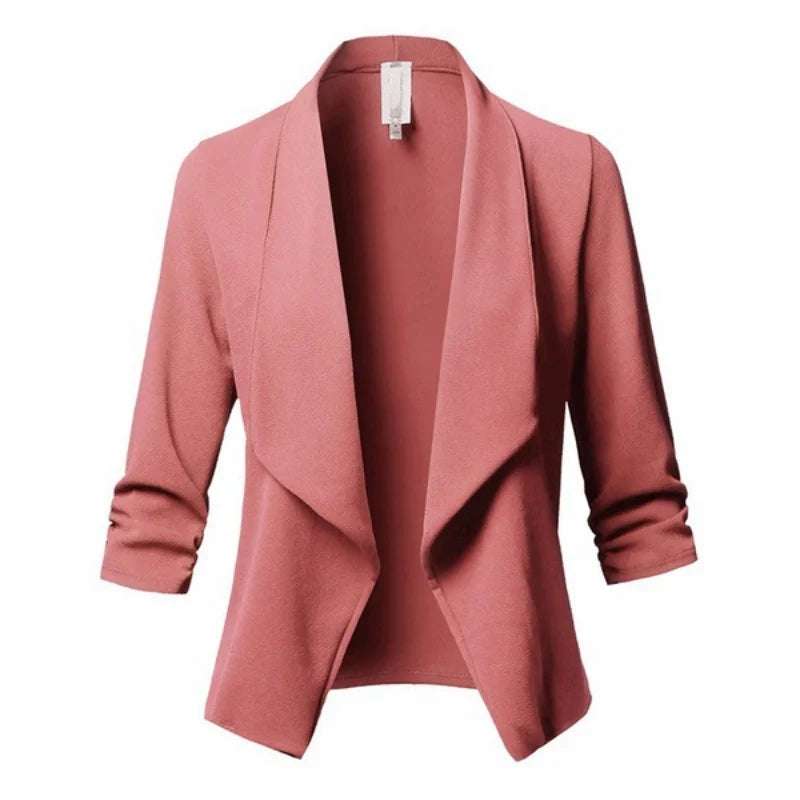 Women's Long Sleeve Open Front Blazer with Waterfall Collar and Asymmetrical Hem Jacket