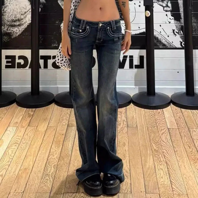 American Vintage Y2K Low‑Waist Wide‑Leg Slim Jeans for Women