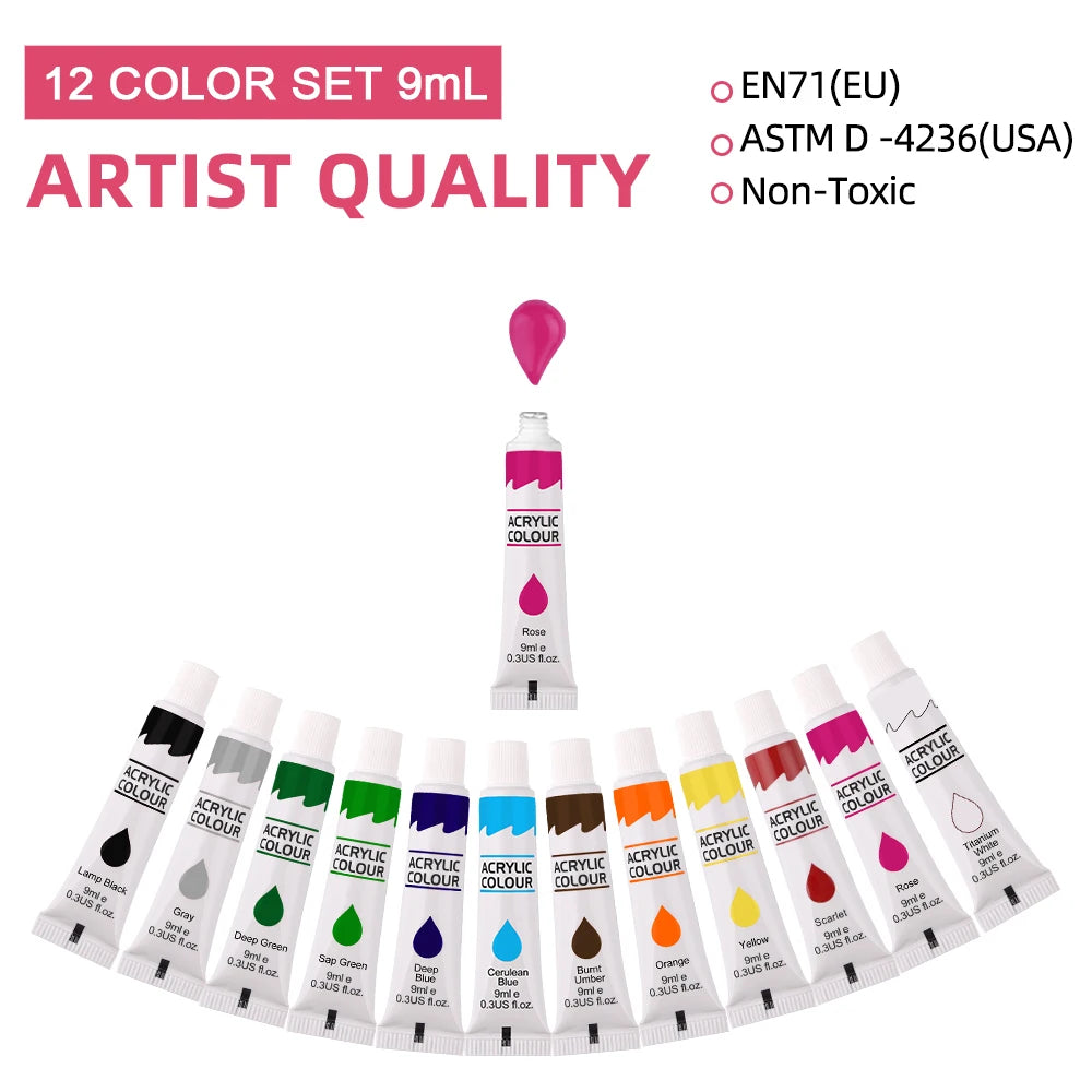 Acrylic Pigment Paint Set 9mL 12 Colors