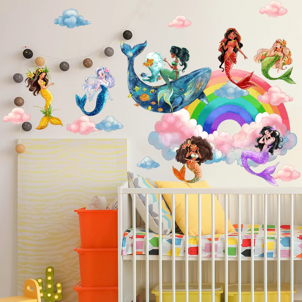 Rainbow Mermaid Wall Stickers for Baby and Children's Room Decoration Self Adhesive Wall Stickers Suitable for Children's Room
