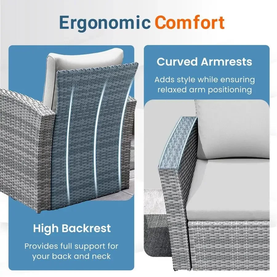 5‑Piece Outdoor Wicker Patio Sofa Set with Cushions
