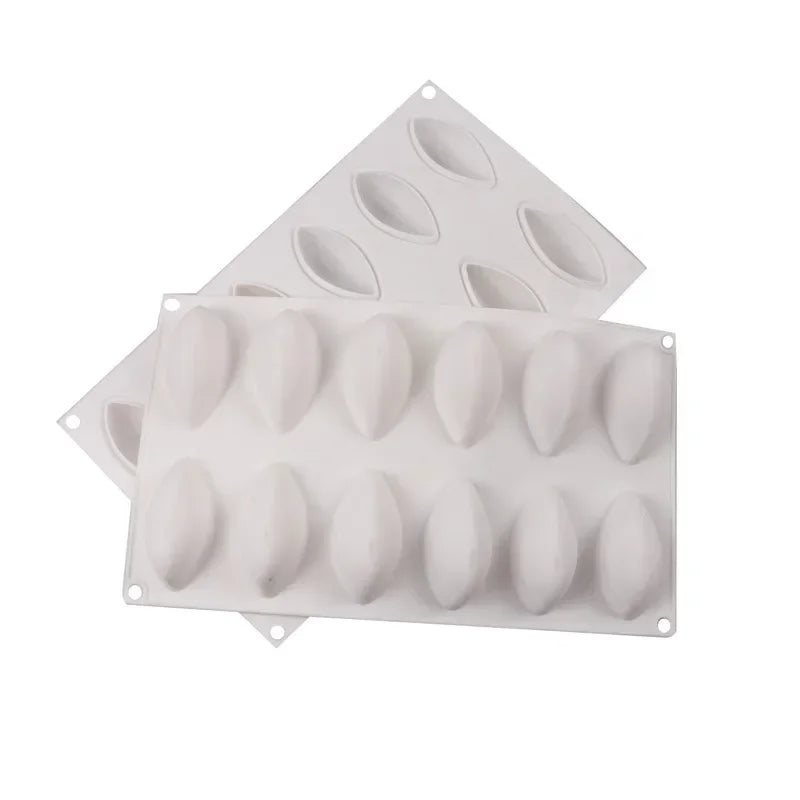 12 Fondant Mold Cavity Silicone Cake Form Quenelle Shaped Mould Mousse Cake Chocolate Decorating Tools Baking Pan Tray