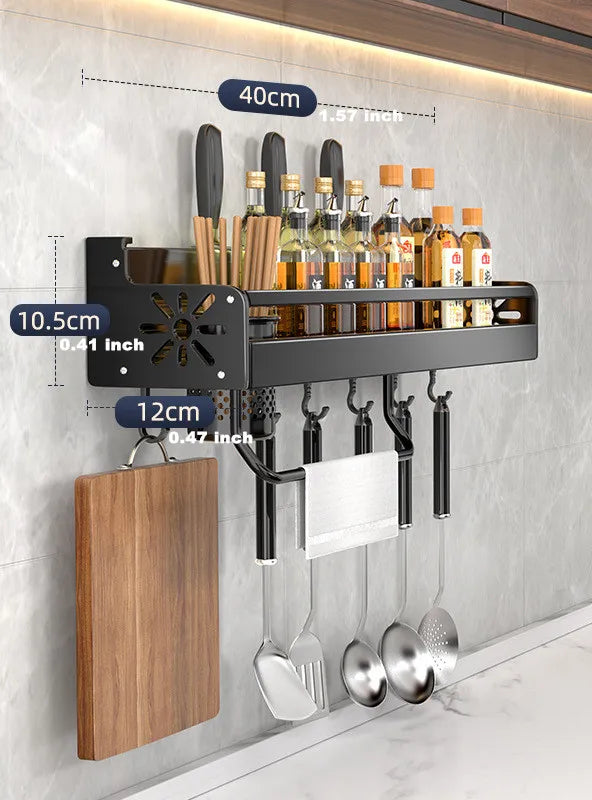 Kitchen Organizer Shelf Wall-mounted Spice Storage Rack Knife, Seasoning, Utensil Storage Holder