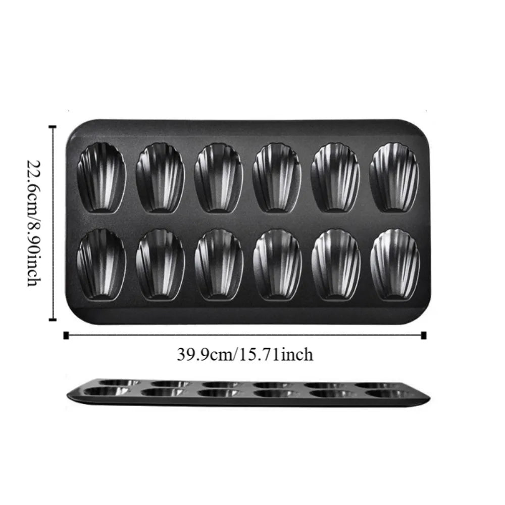 12‑Cavity Nonstick Black Madeleine Baking Tray