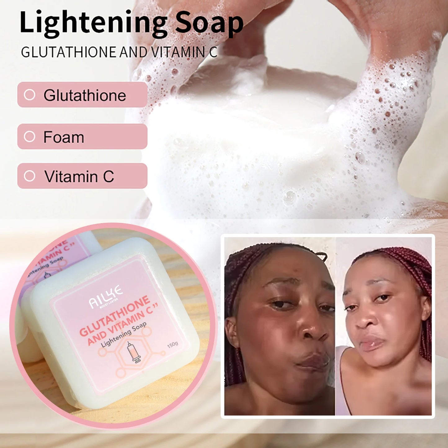 AILKE Glutathione & Vitamin C Kit, With Brightening Lotion, Moisturizing Cream, Lightening Soap, Spa Oil, Glowing Body Cream