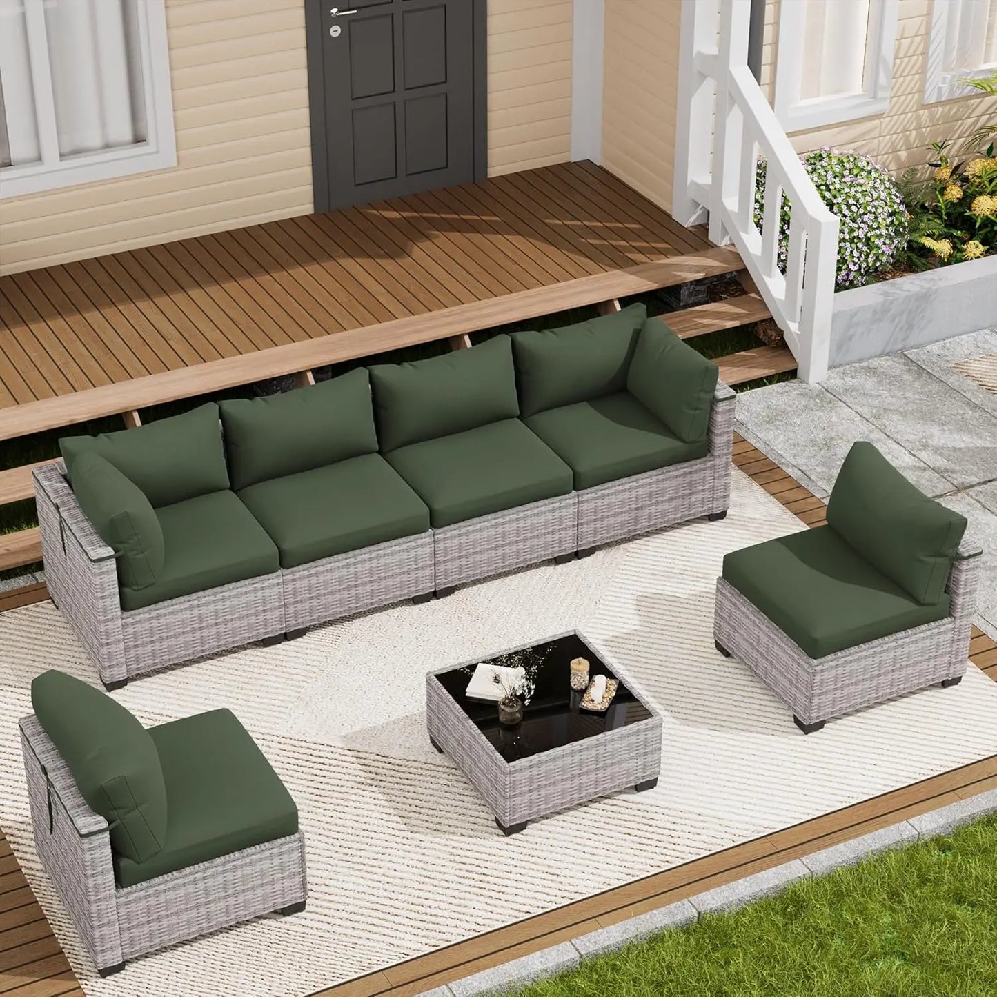 7‑Piece Wicker Rattan Patio Sofa Set with Coffee Table & Cushions