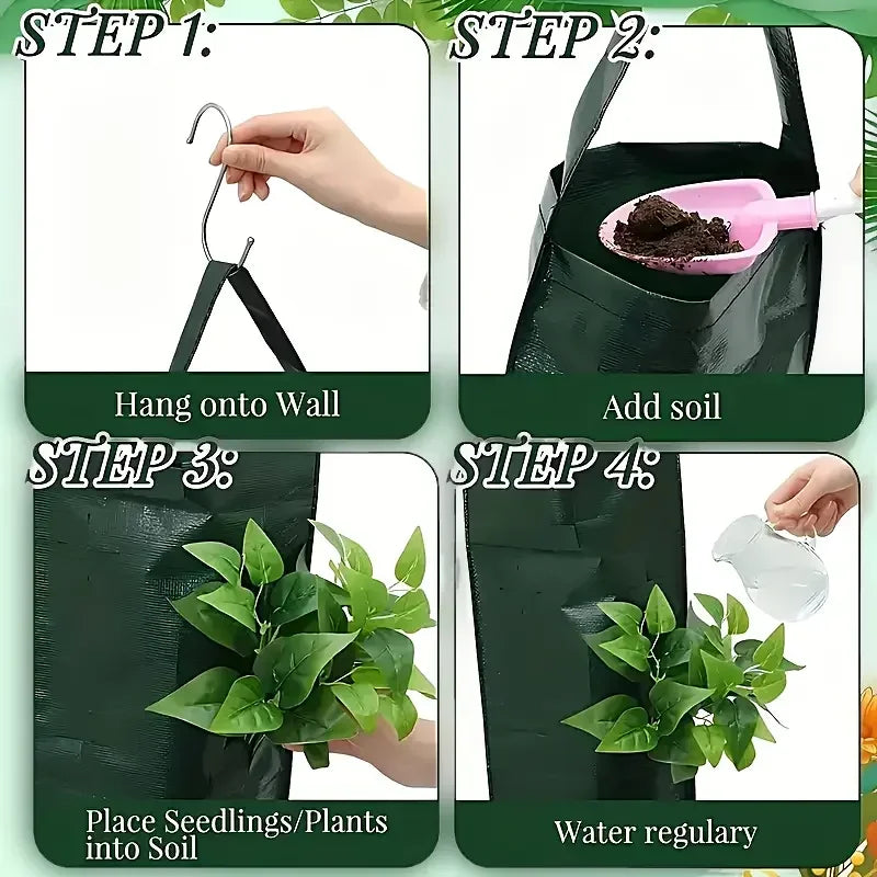 1-4PCS Garden Veranda Supplies Multi-Pocket Strawberry Fruit Cultivation Hanging Plant Grow Bag Outdoor Compost Seedling Planter