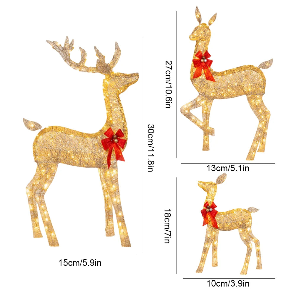 3 Pcs Christmas Deer Family Decor with Light Lighted Reindeer Xmas Decoration Cute Xmas Deer Decoration for Holiday