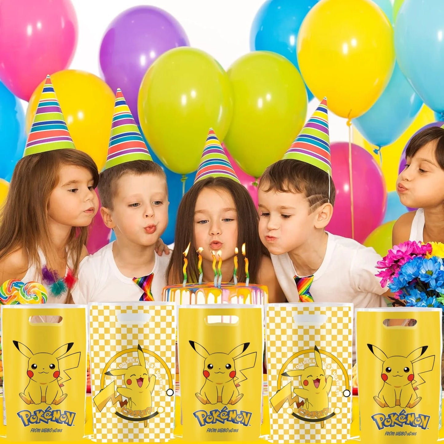 Pokemon theme Birthday Gift Bag Pokemon Figures Pikachu Candy Bag Packaging Pokemon Giveaway Party Favors Children Toy Supplies