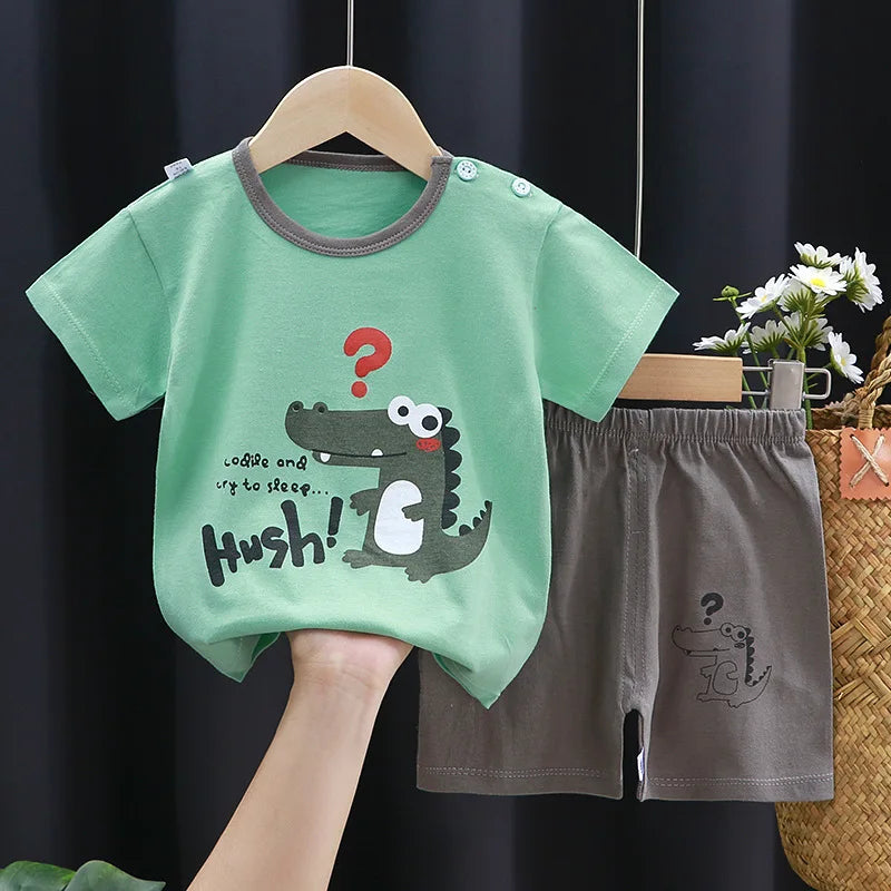 Cartoon Printed Clothing Pure Cotton Home Clothes 2 Piece T-shirt+Shorts