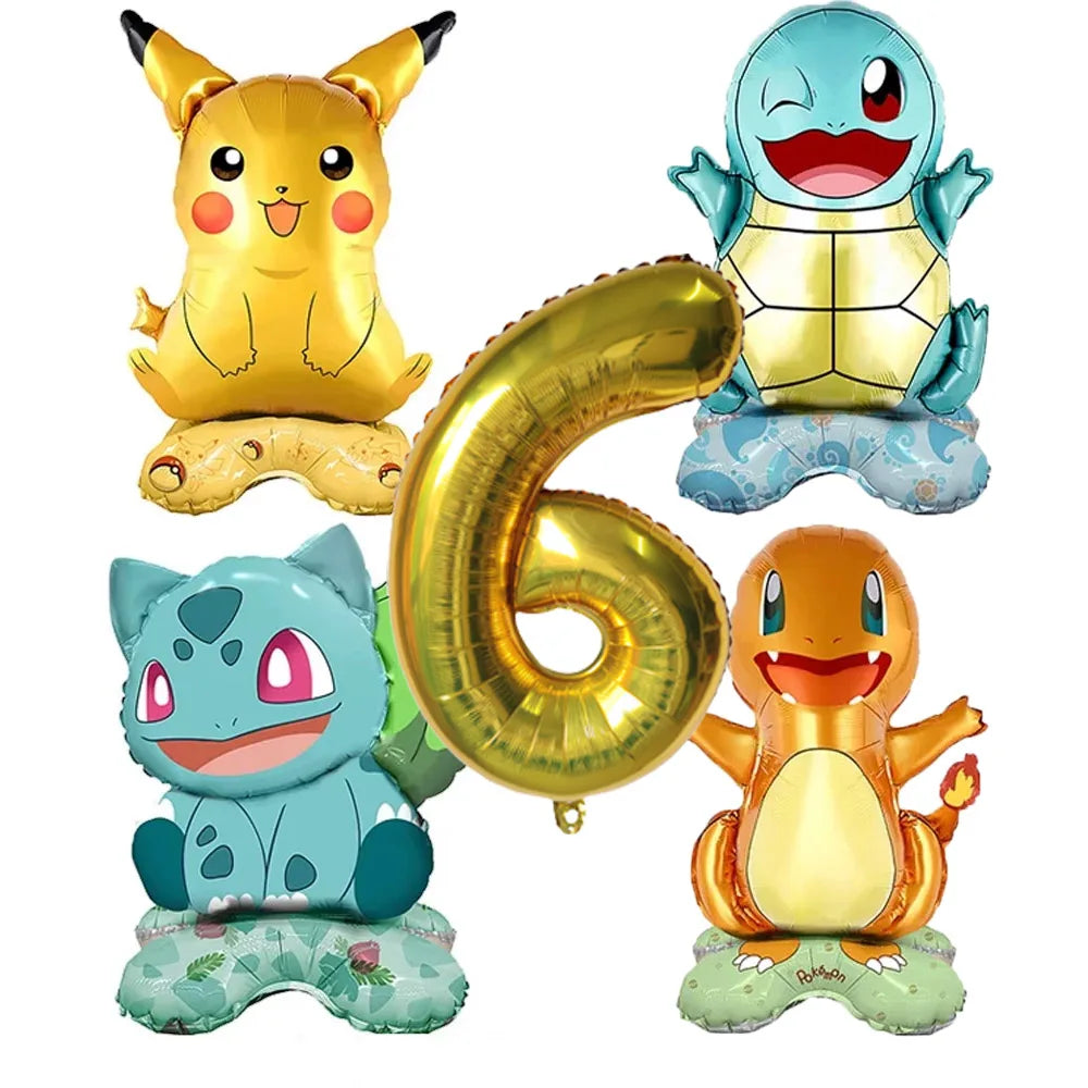 5pcs Pokémon Cartoon Balloon Number Set (Pikachu · Charmander · Squirtle · Bulbasaur)