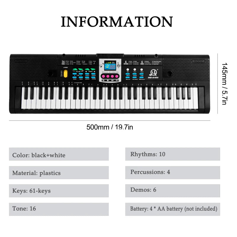 61‑Key Digital Music Electronic Keyboard (Kids · Students · Multifunctional · Microphone Function)