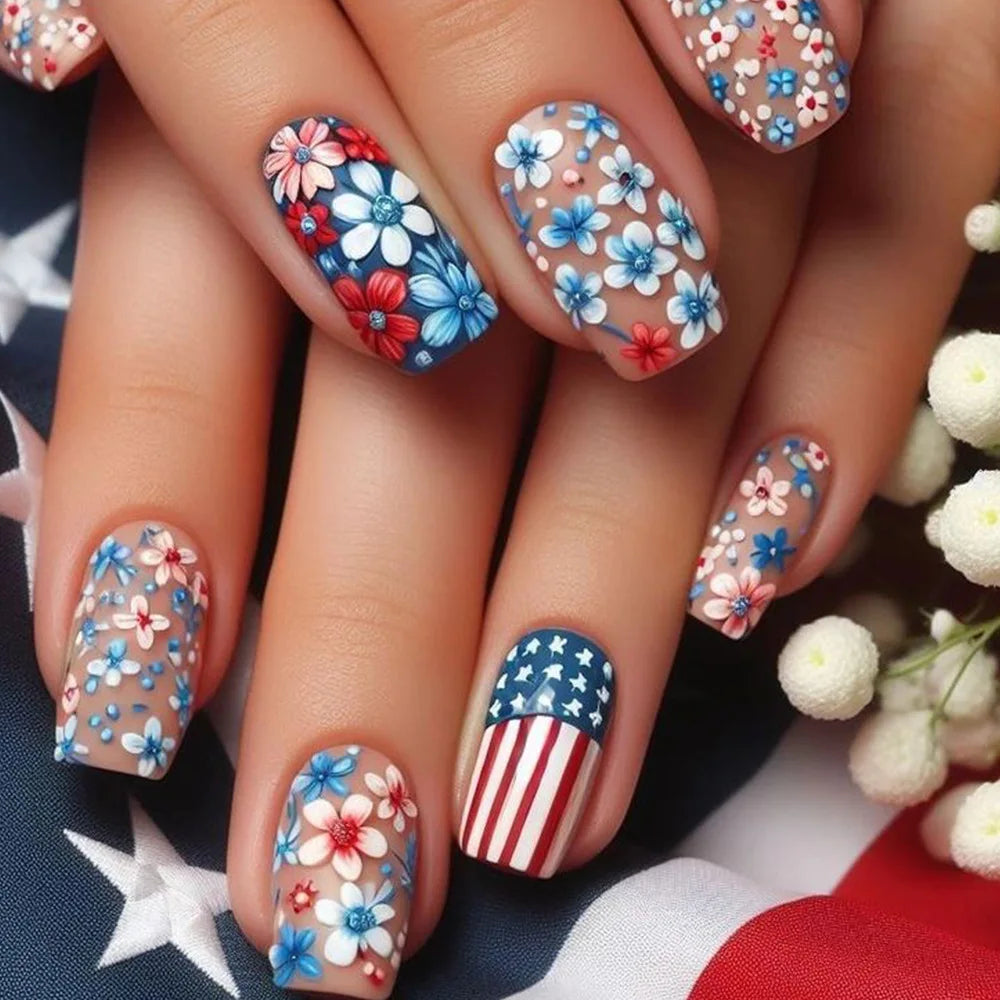 Summer Sweetheart Handmade Press On Nails Short Coffin Stars Moon