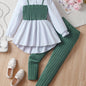 2pcs Solid Color Elegant Long-Sleeve Blouse Top + Comfy Slim Pants Set - Stylish & Casual Outfit for Girls Spring Fall Outdoor Gift