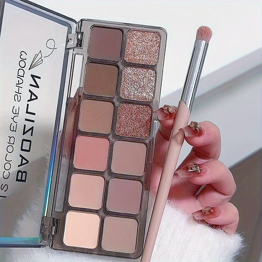 Beauty Makeup 12 Color Eye Shadow Pearlescent Flash Matte Affordable Earth Color Eye Shadow Matte Horizontal Silkworm Brighten Low Saturation Color Daily
