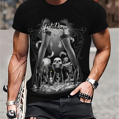Men's 100% Cotton Gothic Skull & Religious Symbol T-Shirt - Y2K Streetwear Dark Aesthetic Top with Round Neck, Machine Washable Casual Wear Suitable for Year-Round Edgy Outfits