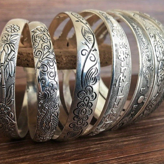 5pcs Elegant 925 Silver Plated Bracelet Set for Women - Adjustable, Hollow Engraved, Vintage Style, Ideal for Daily Wear & Gifting, Perfect for Christmas, Halloween, and Summer Vacations, Bracelet Accessories