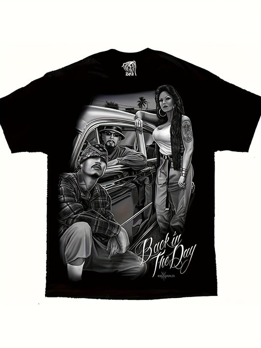 Men'S Vintage '70s Lowrider T-Shirt - Heavyweight 180gsm Retro Streetwear Tee with Classic Car & Back in '70s Graphic, Loose Fit Plus Size Available, 70s Themed Casual Shirt for Car Enthusiasts & Casual Attire - Unisex Style