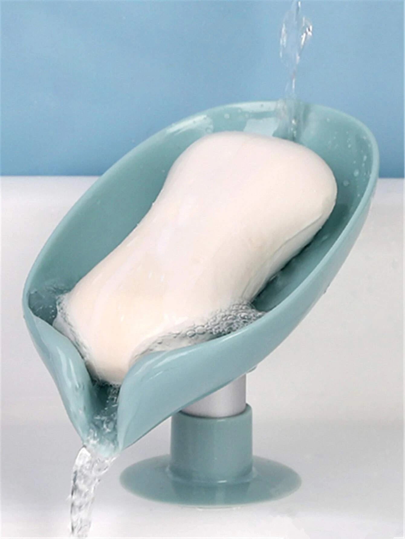 Leaf-Shaped Soap Holder with Suction Cup - Bathroom Soap Dish Tray and Container