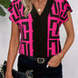 Geo Print Batwing Sleeve Blouse, Elegant V Neck Top For Spring & Summer, Women's Clothing