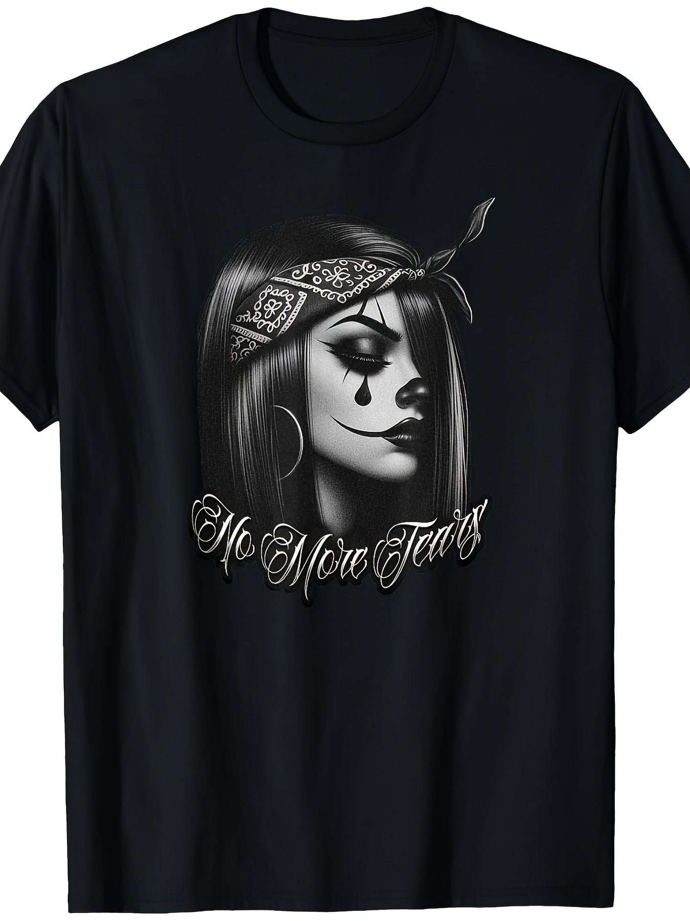 Men'S NO MORE TEARS Chicana Tattoo Chola Chicano Clown Gangster T-Shirt | Crew Neck, High Street, Short-Sleeved, Breathable, Everyday Shirt for Gym, Travel, Casual Outfits, Machine Washable, Plus Size Big & Tall Apparel, Perf
