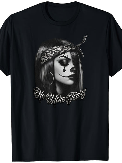 Men'S NO MORE TEARS Chicana Tattoo Chola Chicano Clown Gangster T-Shirt | Crew Neck, High Street, Short-Sleeved, Breathable, Everyday Shirt for Gym, Travel, Casual Outfits, Machine Washable, Plus Size Big & Tall Apparel, Perf
