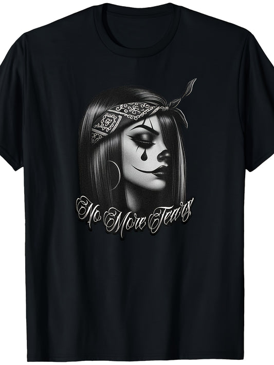 Men'S NO MORE TEARS Chicana Tattoo Chola Chicano Clown Gangster T-Shirt | Crew Neck, High Street, Short-Sleeved, Breathable, Everyday Shirt for Gym, Travel, Casual Outfits, Machine Washable, Plus Size Big & Tall Apparel, Perf