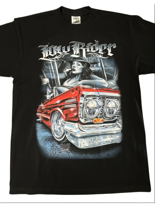 Men'S Vintage Low Rider Retro Car Graphic T-Shirt - 220gsm Heavyweight Oversized Streetwear Tee with Classic Lowrider Design, Glossy & 70s/80s Inspired Style for Casual Casual Attire (Black) - Barrio Dreams Stay Low Collectio