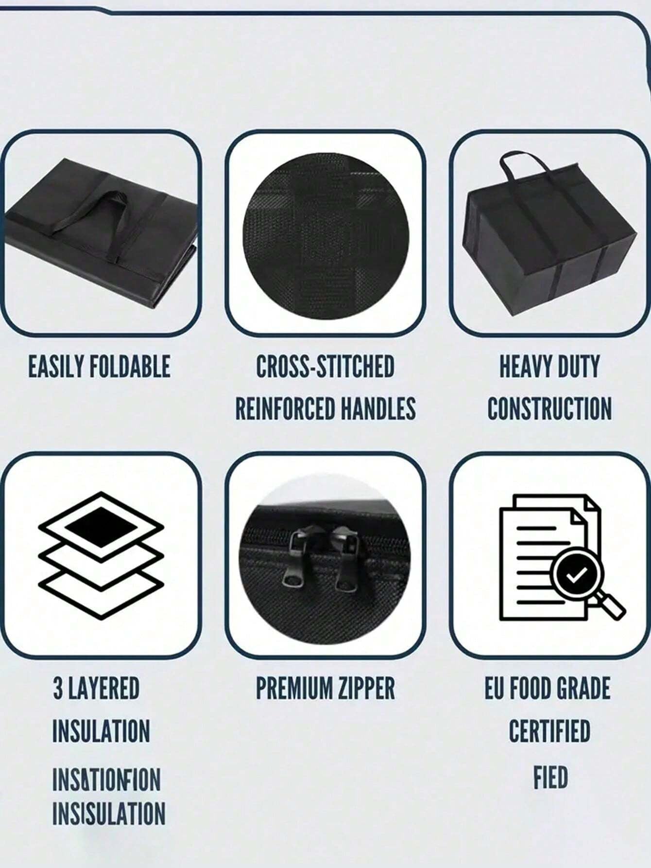 Insulated Grocery Bags Large Capacity Insulation Bag, Reusable Grocery Tote, Soft Cooler Bag, Hot & Cold Takeout or Food Delivery Bag, Lightweight, Sturdy Zipper, Foldable, Stands Upright Portable Summer Travel Holiday School Supplies Camping Equipment for Outdoor and Camping Camping Gear
