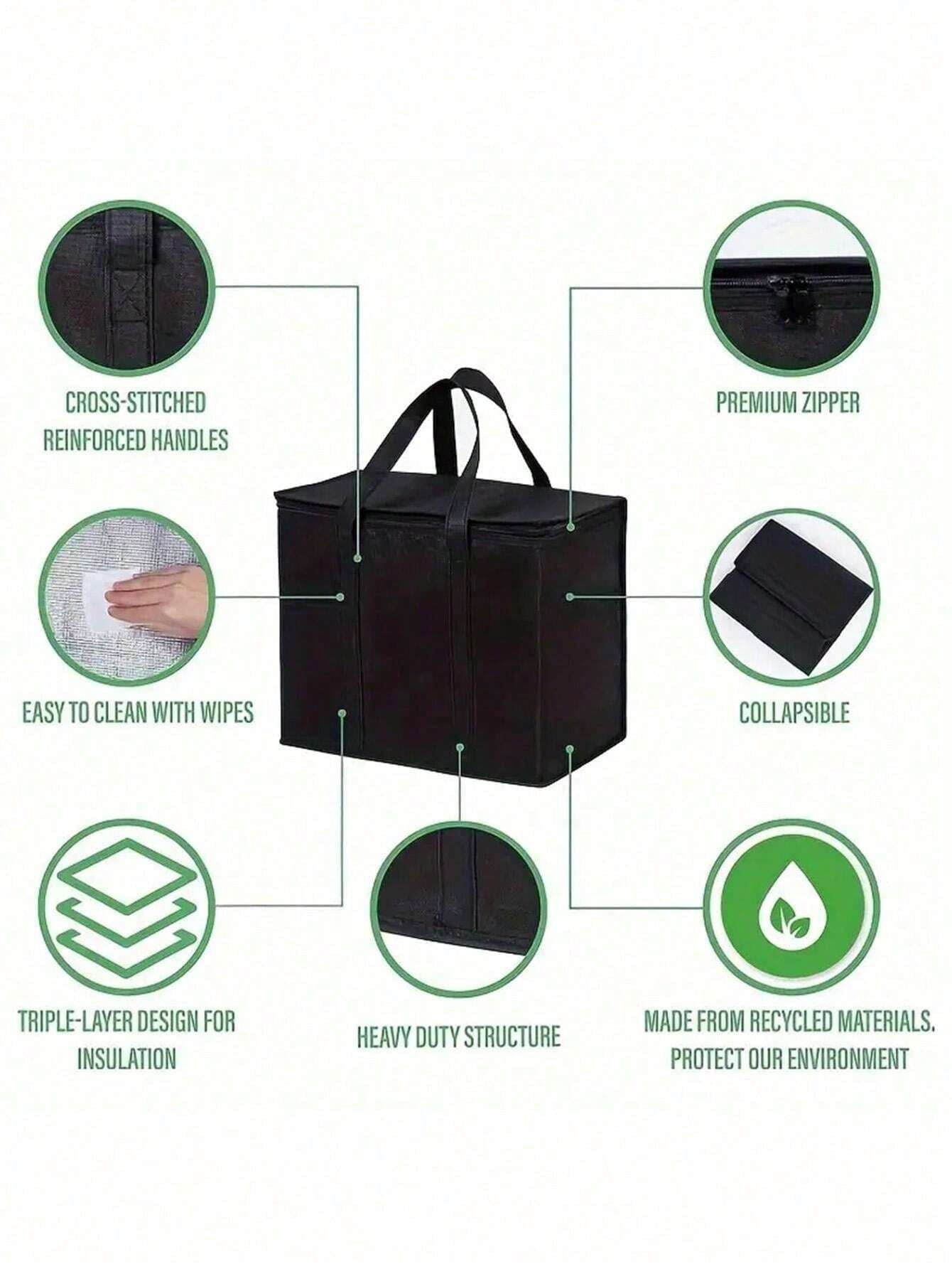 Insulated Grocery Bags Large Capacity Insulation Bag, Reusable Grocery Tote, Soft Cooler Bag, Hot & Cold Takeout or Food Delivery Bag, Lightweight, Sturdy Zipper, Foldable, Stands Upright Portable Summer Travel Holiday School Supplies Camping Equipment for Outdoor and Camping Camping Gear