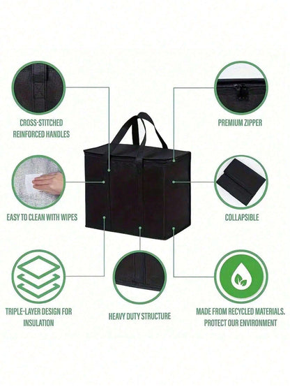Insulated Grocery Bags Large Capacity Insulation Bag, Reusable Grocery Tote, Soft Cooler Bag, Hot & Cold Takeout or Food Delivery Bag, Lightweight, Sturdy Zipper, Foldable, Stands Upright Portable Summer Travel Holiday School Supplies Camping Equipment for Outdoor and Camping Camping Gear