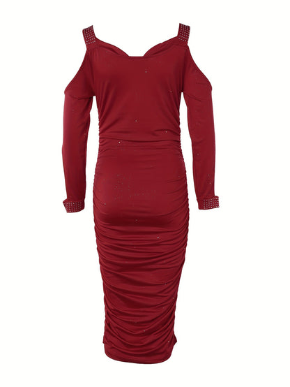Hot-fix Rhinestone Embellished Swing Neckline Bodycon Dress
