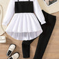 2pcs Solid Color Elegant Long-Sleeve Blouse Top + Comfy Slim Pants Set - Stylish & Casual Outfit for Girls Spring Fall Outdoor Gift