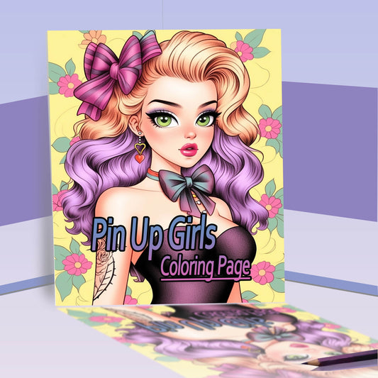[Premium Coloring Book] 20-Page Premium Pin Up Girl Adult Coloring Book | Ideal for Birthdays, Christmas, Halloween, Thanksgiving Gifts