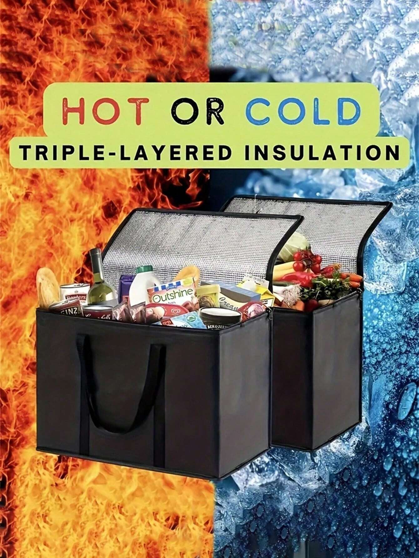 Insulated Grocery Bags Large Capacity Insulation Bag, Reusable Grocery Tote, Soft Cooler Bag, Hot & Cold Takeout or Food Delivery Bag, Lightweight, Sturdy Zipper, Foldable, Stands Upright Portable Summer Travel Holiday School Supplies Camping Equipment for Outdoor and Camping Camping Gear