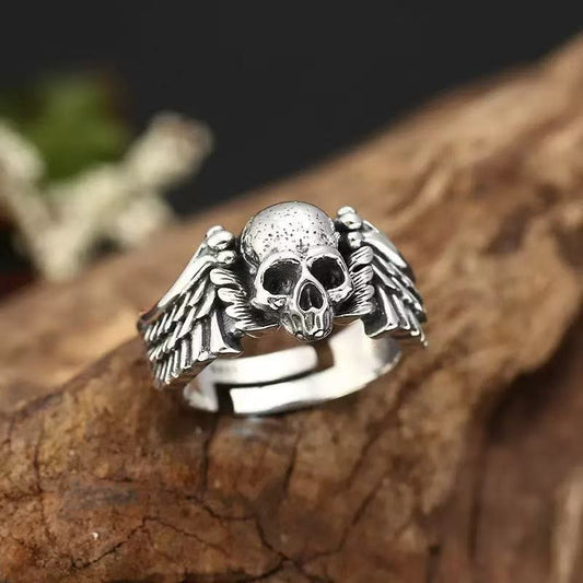 1pc 925 Silvery, Demon Angel Skull adjustable ring, Retro Gothic Punk Style Halloween Party ring, Exquisite Holiday Gift