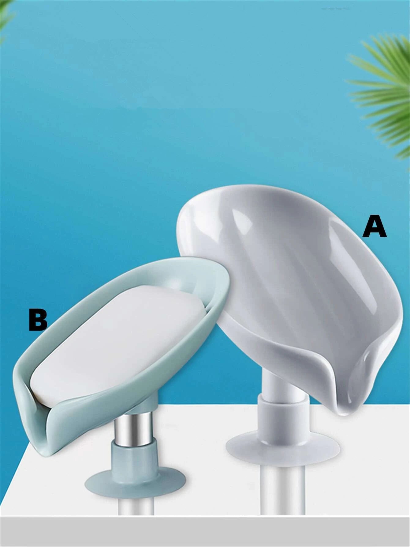 Leaf-Shaped Soap Holder with Suction Cup - Bathroom Soap Dish Tray and Container