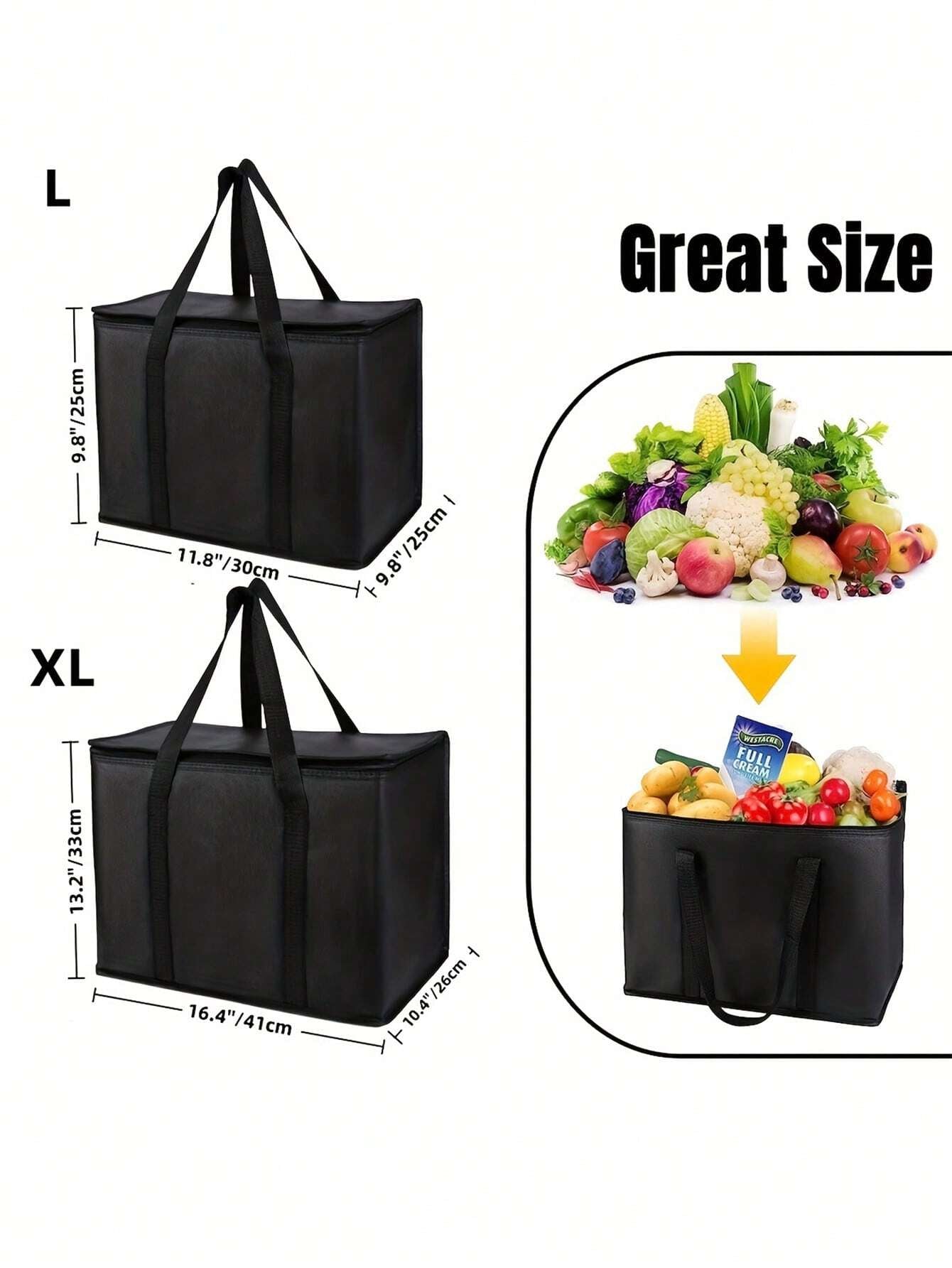 Insulated Grocery Bags Large Capacity Insulation Bag, Reusable Grocery Tote, Soft Cooler Bag, Hot & Cold Takeout or Food Delivery Bag, Lightweight, Sturdy Zipper, Foldable, Stands Upright Portable Summer Travel Holiday School Supplies Camping Equipment for Outdoor and Camping Camping Gear