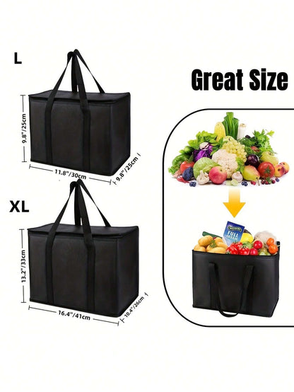 Insulated Grocery Bags Large Capacity Insulation Bag, Reusable Grocery Tote, Soft Cooler Bag, Hot & Cold Takeout or Food Delivery Bag, Lightweight, Sturdy Zipper, Foldable, Stands Upright Portable Summer Travel Holiday School Supplies Camping Equipment for Outdoor and Camping Camping Gear