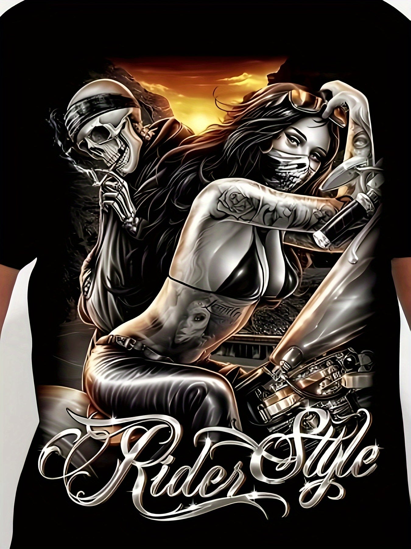 Men's Big & Tall Motorcycle Rider Graphic T-Shirt - Stretch Comfort Fit Tee with Sleeve Prints - Breathable Spandex Shirt for Motorcycle Enthusiasts - Machine Washable Biker Apparel (Plus Size Clothing), Casual Summer Wear, S