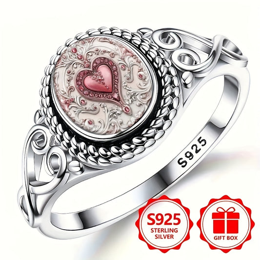 A Silvery Featuring a Chic Pink Faux Heart Design, Perfect for Bohemian Engagement And Wedding Occasions, with an Oval Form, Suitable As a Daily Gift, And Versatile for Any Season | Bohemian Style Ring | Sturdy Metal , For Te