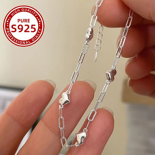 1pc Elegant 925 Sterling Silver Heart Charm Bracelet, Adjustable Anti-Allergy Sexy Chain Link Design Jewelry for Women, Party and Banquet Accessory