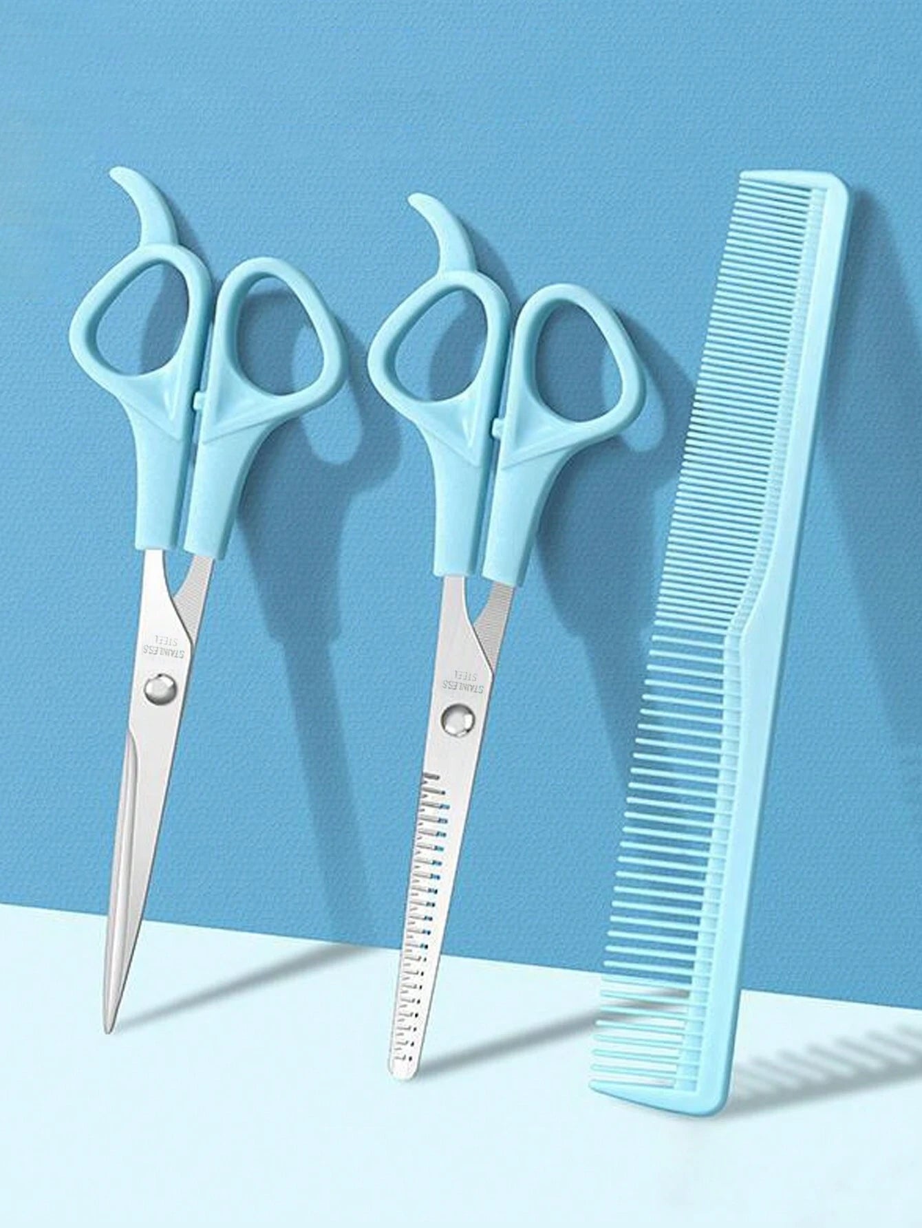 3Pcs/Set Professional Hair Cutting Tools Kit - Scissors, Thinning Shears, Haircut Trimmer, Fine-Tooth Comb for Salon Use