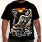 Men's Big & Tall Motorcycle Rider Graphic T-Shirt - Stretch Comfort Fit Tee with Sleeve Prints - Breathable Spandex Shirt for Motorcycle Enthusiasts - Machine Washable Biker Apparel (Plus Size Clothing), Casual Summer Wear, S