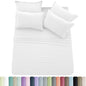 Lux Décor 6pc Solid Sheet Set - Brushed Microfiber Bed Sheets 16 Inches Deep Pockets - Embroidered & Plain Pillowcases
