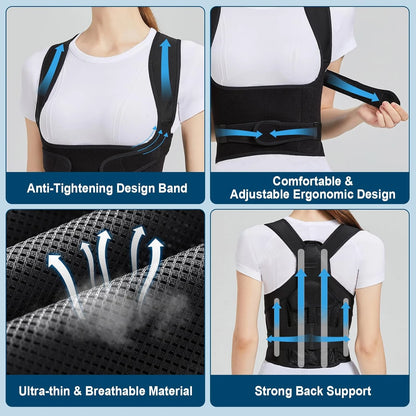 Back Brace Posture Support for Women and Men, Shoulder Straightener, Adjustable Full Back Support, Upper and Lower Back  Brace