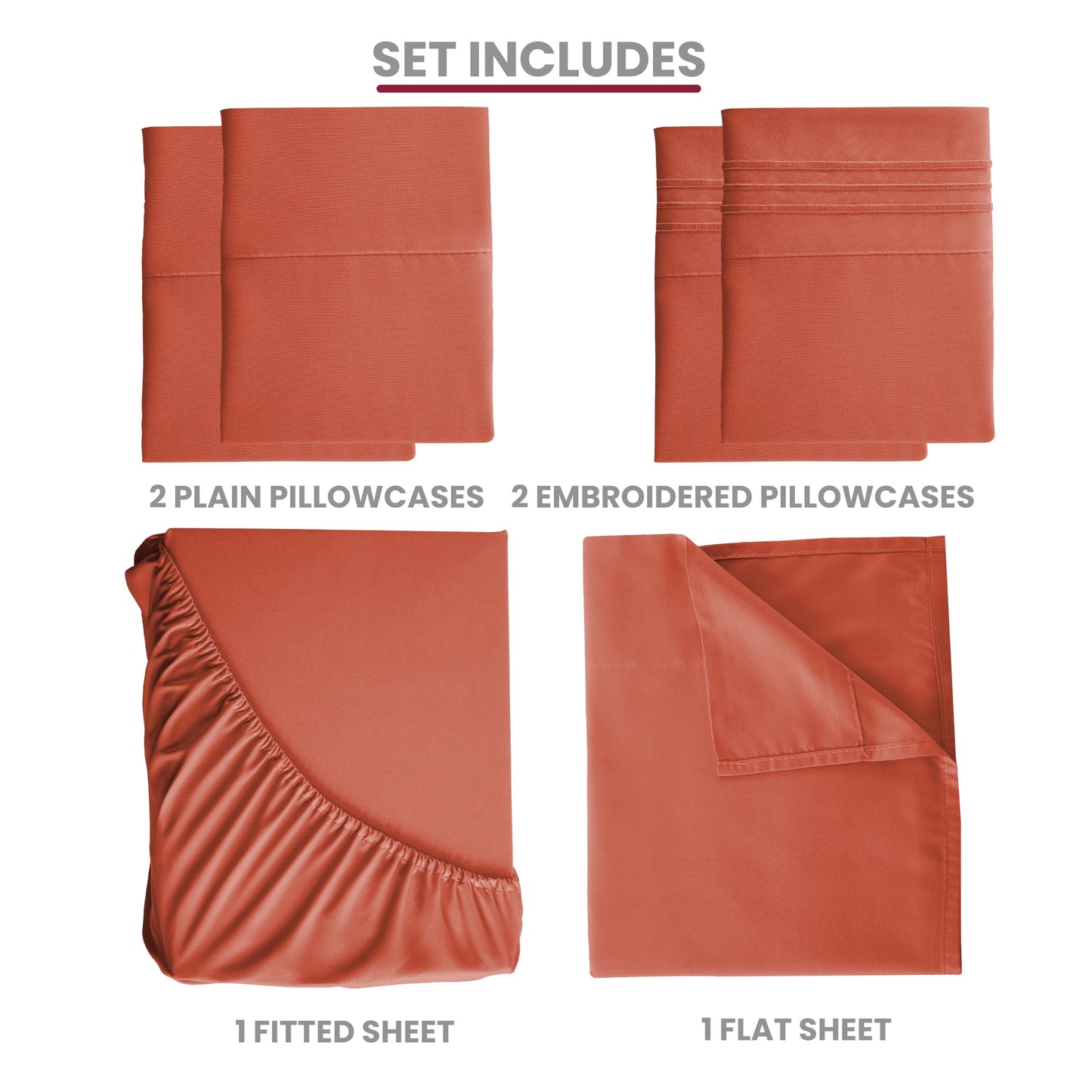 Lux Décor 6pc Solid Sheet Set - Brushed Microfiber Bed Sheets 16 Inches Deep Pockets - Embroidered & Plain Pillowcases